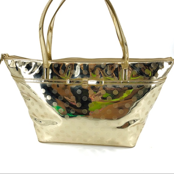 kate spade Bags Kate Spade Gold Metallic Polka Dot Large Tote Bag Poshmark